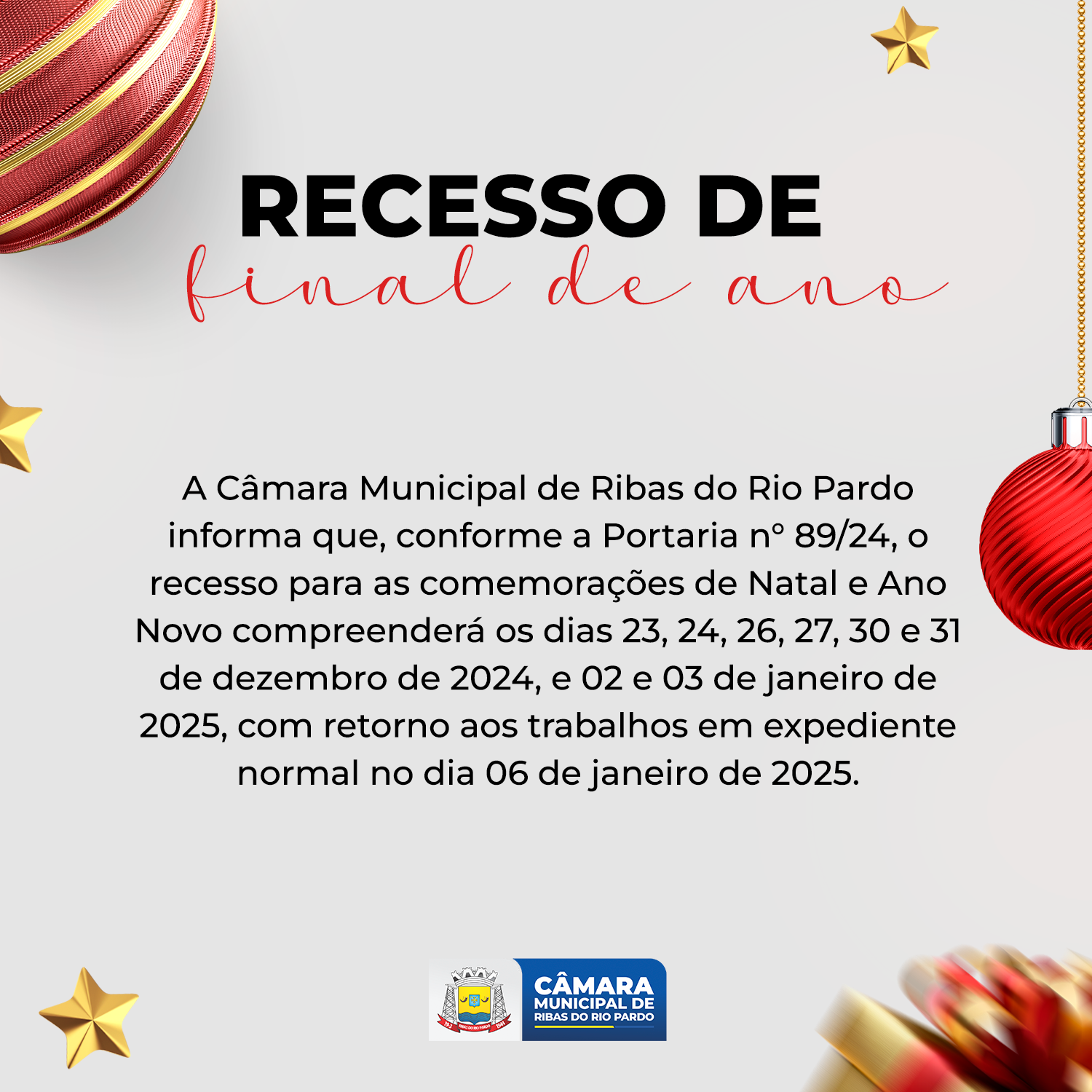 Comunicado - Recesso de Final de Ano 